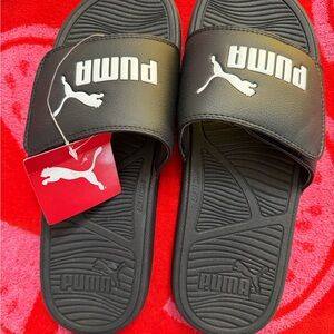 Puma Black Slide Sandals with Logo